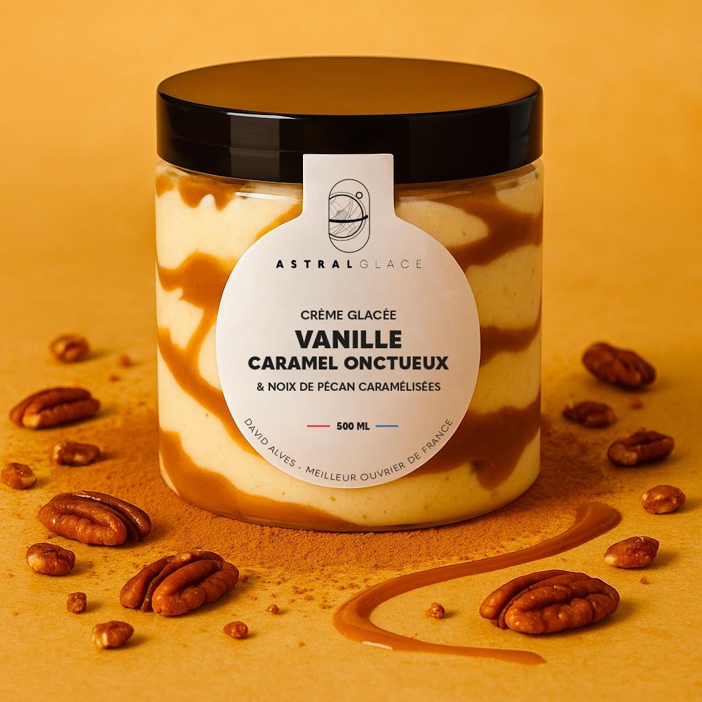 Crème glacée - Vanille & Caramel onctueux noix de pécan caramélisées