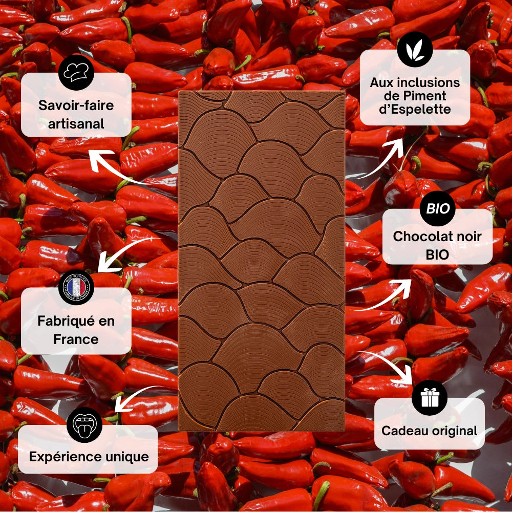 Chocolat au lait 32%, piment d'espelette, épices, chocolat épice, chocolat aphrodisiaque, chocolat à offrir, astral chocolat