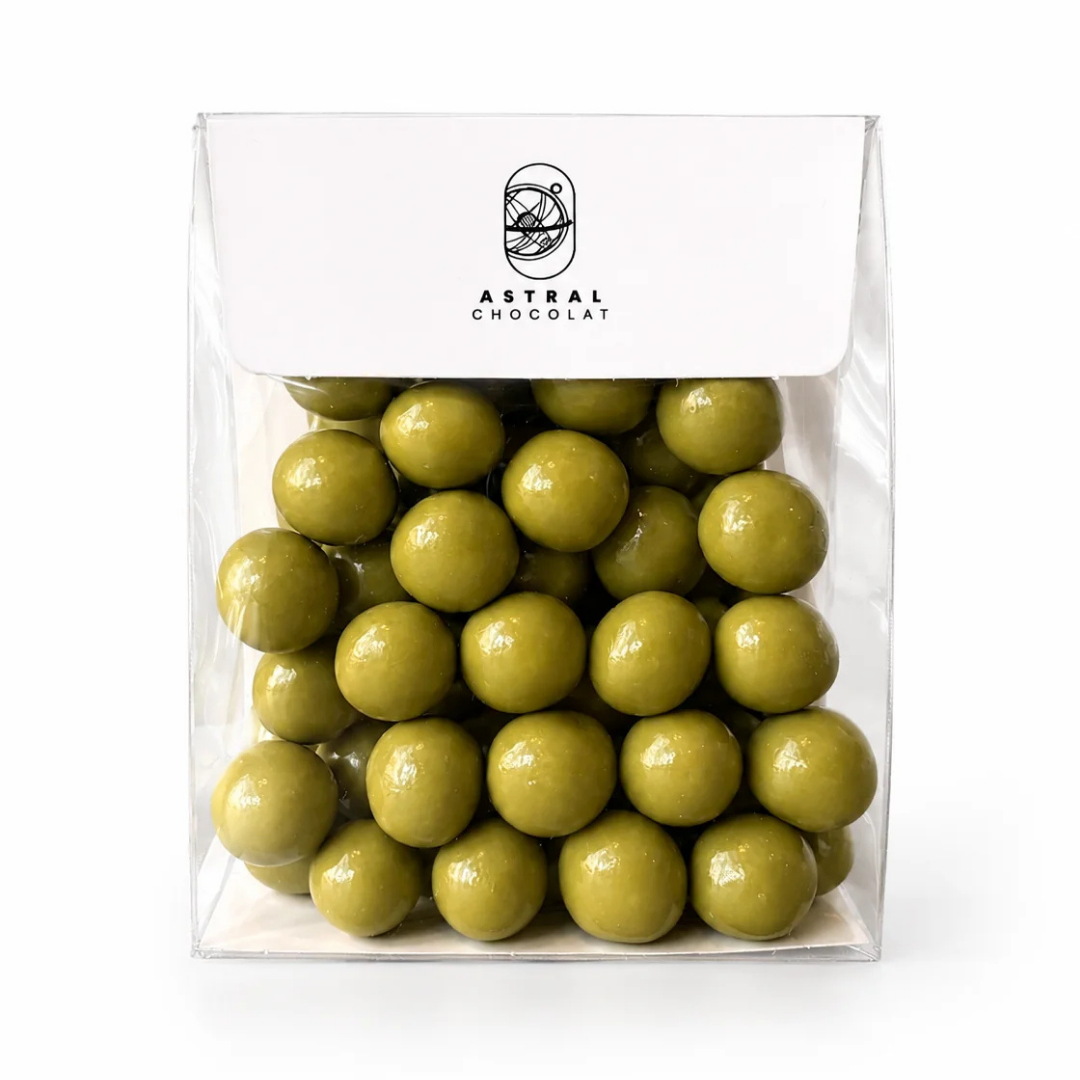 Billes soufflées enrobées de Chocolat Blanc Matcha