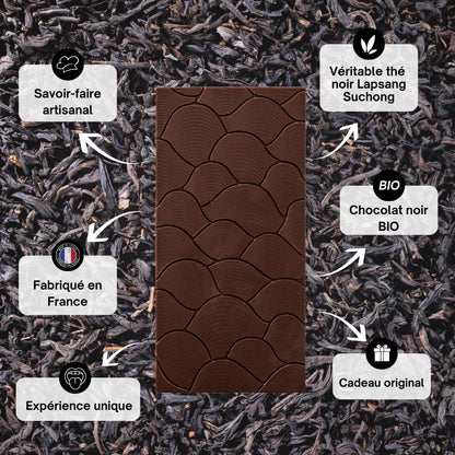 chocolat au thé, thé lapsang souchong, thé asie, chocolat 75%, chocolat infusion