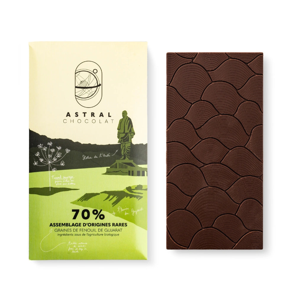 Chocolat noir 70%, graines de fenouil, épices, chocolat épices, chocolat aphrodisiaque, chocolat à offrir, astral chocolat