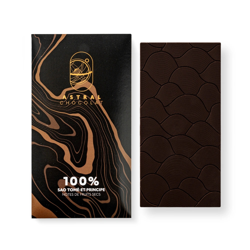 Chocolat noir intense, chocolat noir 100%, chocolat noir sao tomé, masse cacao, artisanal, astral chocolat